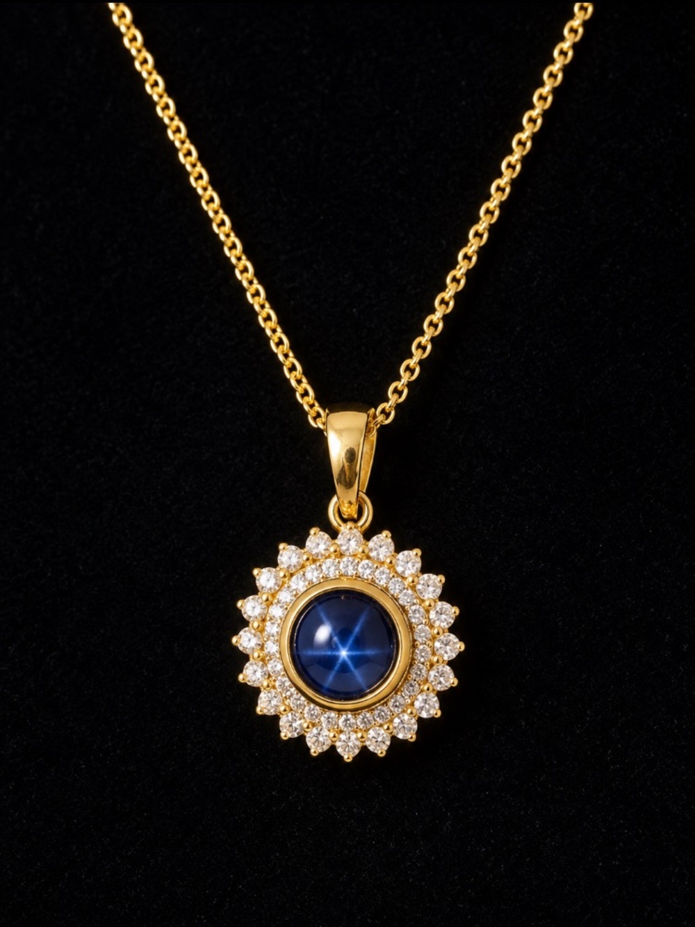 Gorgeous CZ Diamond Blue Star Sapphire Necklace
